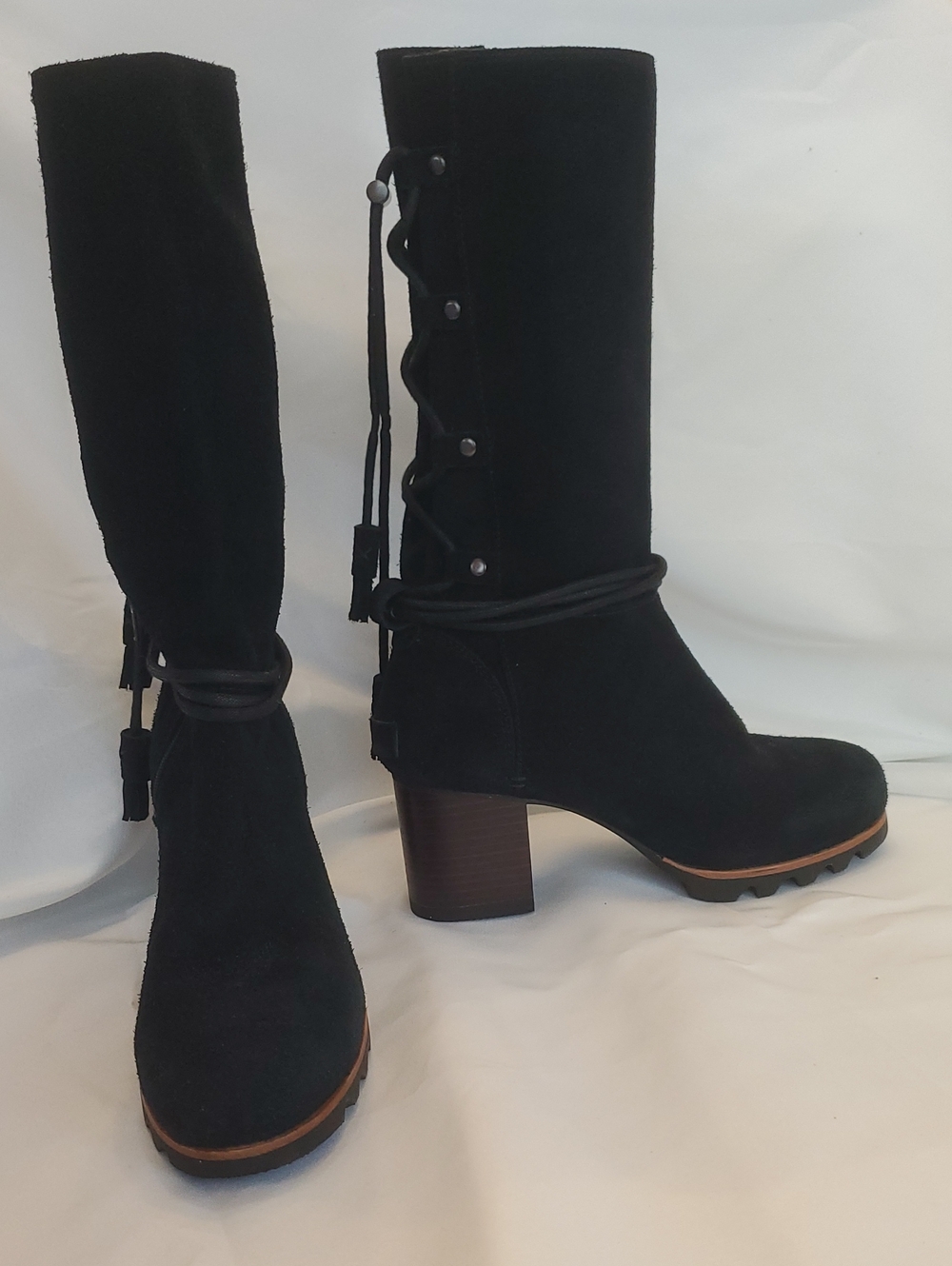 SOREL Farah Mid Calf Boots Black Suede Women's 7